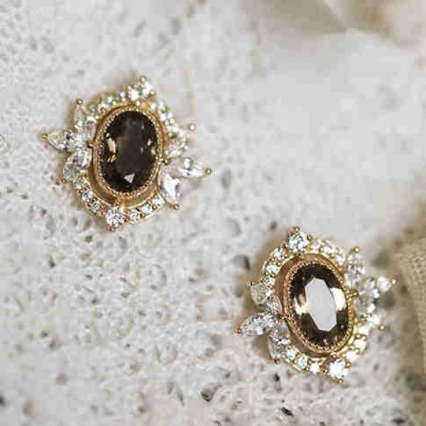 925 Silver Round Zircon Stud Earrings 14K For Women Gift