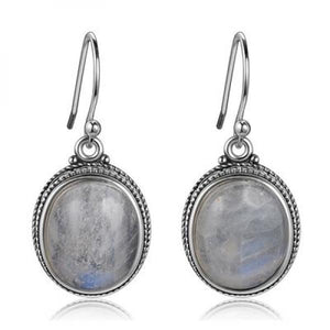 Moonstone Drop Earrings 925 Sterling Silver Vintage Ear Jewelry
