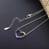 925 Sterling Silver Rainbow Heart Pendant Necklace Zircon Jewelry