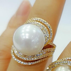 Twist Pearl Statement Rings Women Cubic Zircon Beads Charm Ring