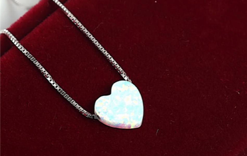 Opal Heart Necklace Multicolor Synthetic Opal 925 Sterling Silver Choker