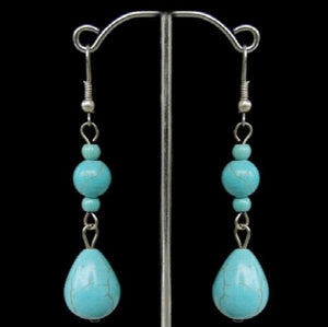 Turquoise Dangle Earrings S925 Silver Long Pendant Wire