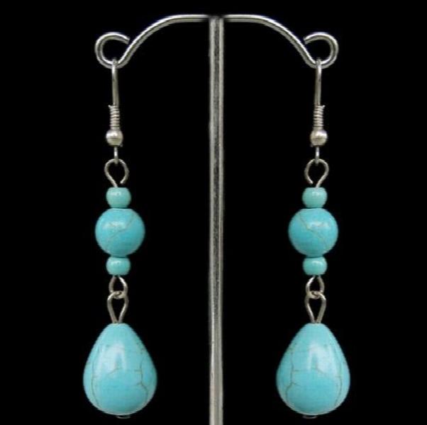 Turquoise Dangle Earrings S925 Silver Long Pendant Wire