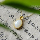 Hetian Jade Pendant S925 Sterling Silver Oval Jade Necklace