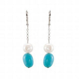 Pearl and Turquoise Drop Earrings S925 Silver Hook