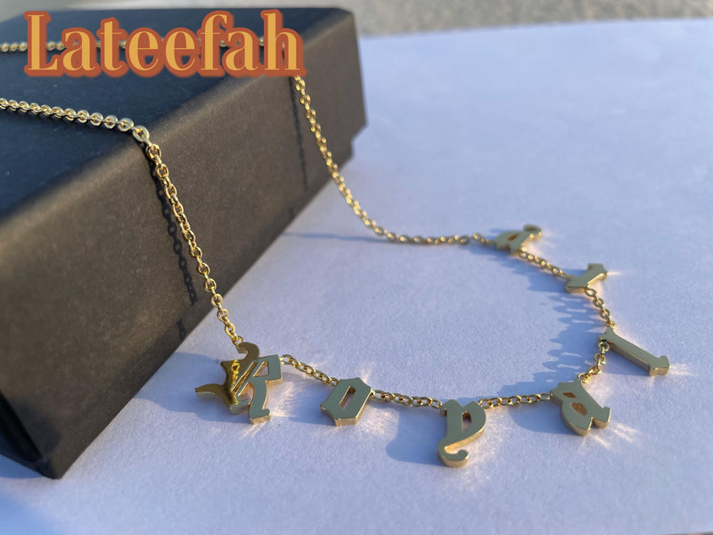 Old English Alphabet Necklace Letter Pave Necklace Numbers Personality Necklaces