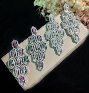 S925 Sterling Silver Hexagonal Hollow Diamond Zircon Crystal Earrings DIY