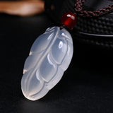 Natural Chalcedony Glass Carved Leaves Pendant for Women DIY
