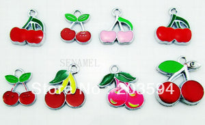 100Pcs DIY Alloy Mixed Enamel Cherry Charms Jewelry Accessories