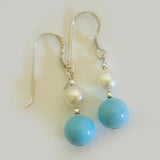 Classic Pearl Turquoise Drop Earrings S925 Silver Hook Fine Jewelry