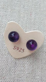 Natural Amethyst Gemstone Stud Earrings S925 Silver Needle Prevent Allergy