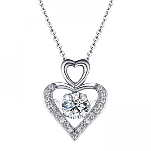 Dancing CZ Stone Pendant 925 Silver Jewelry Heart Pendant Necklace