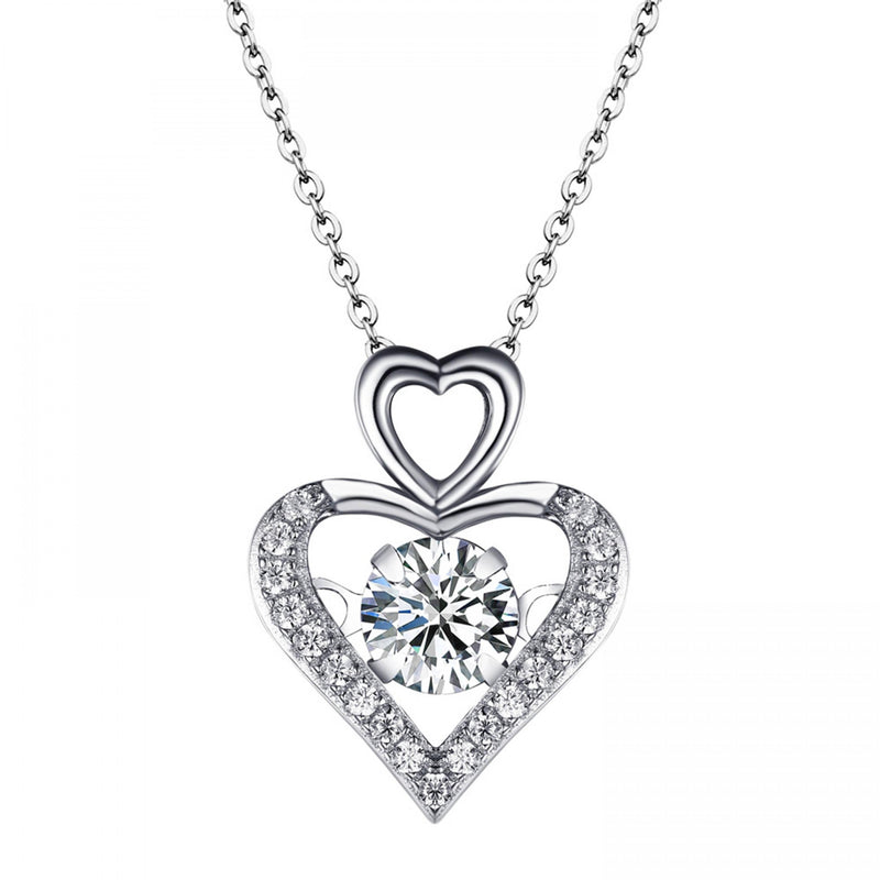 Dancing CZ Stone Pendant 925 Silver Jewelry Heart Pendant Necklace