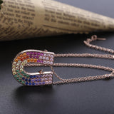 925 Sterling Silver Rainbow U Pendant Double U Necklace European Jewelry