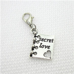 100pcs Secret Love Book Charms Dangle Lobster Clasp Floating Charms