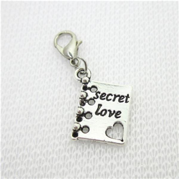 100pcs Secret Love Book Charms Dangle Lobster Clasp Floating Charms