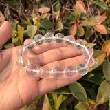 Clear Rock Quartz Bracelet 128 Facets Round Beads Crystal Healing Stone