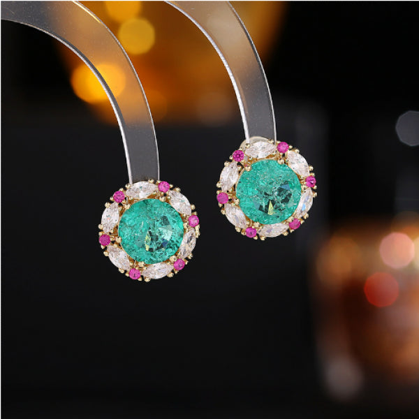 French Retro Ice Crack Zircon Earrings, Women All-Match Temperament