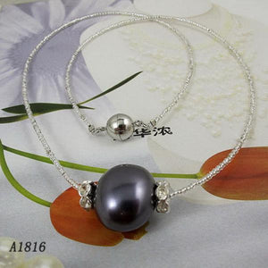 Large Shell Pearl Rhinestone Beads Necklace with Magnet Clasp