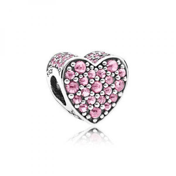 925 Silver Sweet Love Charm Pink Heart Pink CZ Bead Bracelet Jewelry