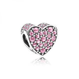 925 Silver Sweet Love Charm Pink Heart Pink CZ Bead Bracelet Jewelry