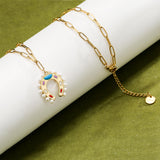 Vintage Pearl Horseshoe Pendant Necklace for Women, Gold Alloy Pendant