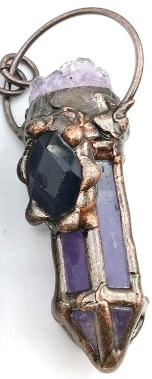 Amethyst Crystal Pink Quartz Green Fluorite Pendant Necklace