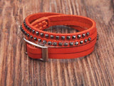Orange Double Wrap Leather Wristbands Bracelet Cuff Punk