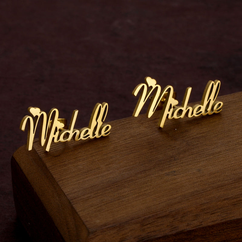 Custom Cursive Name Stud Earrings - Personalized Initial Nameplate Gift