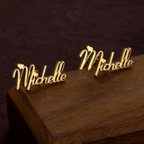 Custom Cursive Name Stud Earrings - Personalized Initial Nameplate Gift