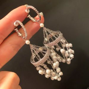 Exaggerated Zircon Retro Birdcage Tassel Earrings