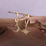 S925 Silver Geometric Stars & Moon Zircon Earrings - Wholesale&Dropshipping