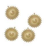 Raw Brass Sun Radiating Light Charms Daisy Flower Pendant, 6pcs