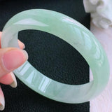 Zheru Jewelry Natural Burmese Jade 54-64mm Light Green Bracelet
