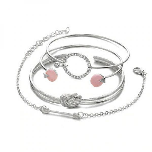 4 PCs Silver Plated Single Metal Multibracciale Anniversary 99 S0462