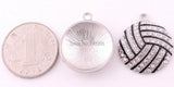 Rhodium Plated Crystal Enamel Volleyball Sports Pendants x10
