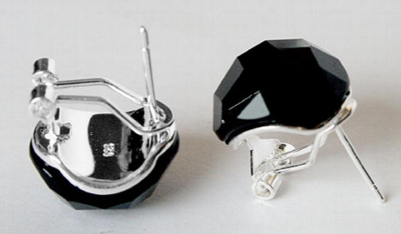 Sterling Silver Faceted Stone Inlay Stud Earrings