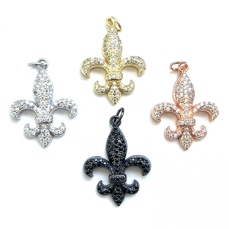5Pcs CZ Pave Fleur-de-lis Charms for Jewelry Making