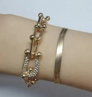 U Shaped Metal Chain Bracelet 2pcs Set Hiphop Flat Snake Chain Bracelet