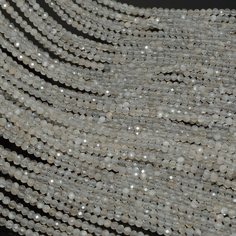 Natural Grey Moonstone Faceted Round Beads 3mm