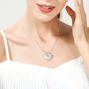 925 Silver Heart Photo Frame Pendant Necklace 18" Chain Wedding Jewelry