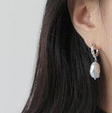 SHANICE 925 Silver Baroque Pearl Circle Drop Earrings Vintage