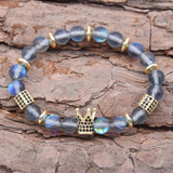Labradorite Beads Bracelet with CZ Crown for Women Men