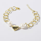 925 Silver Pearl Bracelet with Heart Pendant