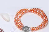 3 Row Pink Purple Pearl Bracelet with Zircon Crystal Inlay 7.5-8 Inches