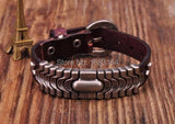 Brown Leather Bracelet Wristband wavy Studs Cuff Unisex&Men's
