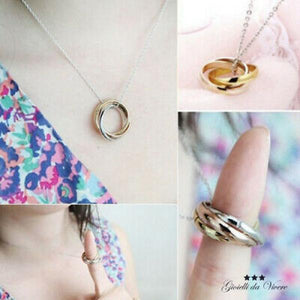 Necklace FEDINE chain couple wedding rings 3 rings pendants silver
