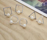 925 Silver Freshwater Pearl Geometric Stud Earrings