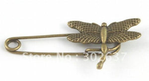 10PCS Antique Bronze Dragonfly Safety Pin Brooch