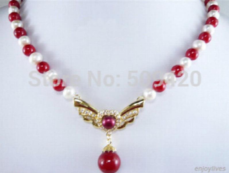 Pearl Red Coral Eagle Pendant Necklace